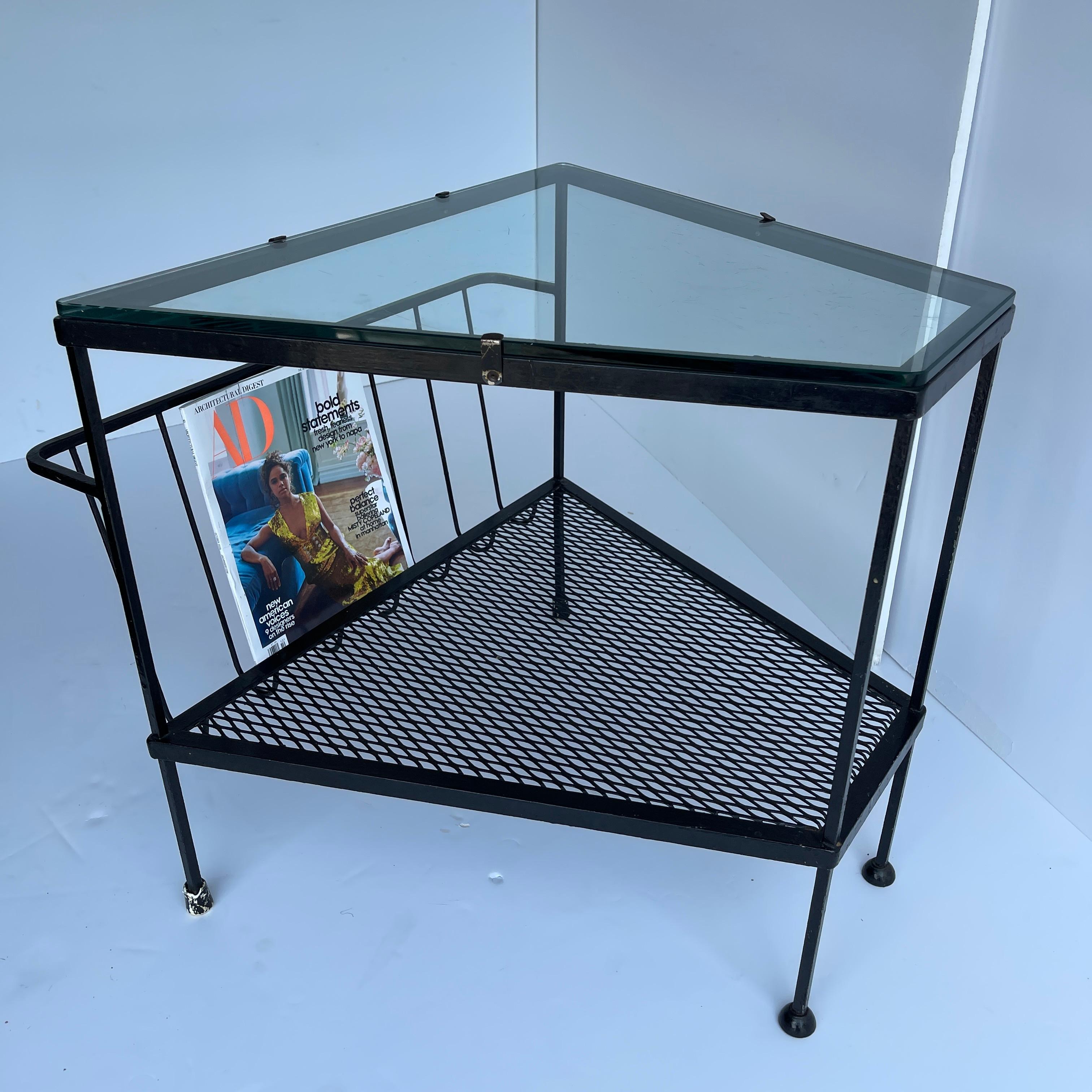 Mid-Century Modern Black Metal Side Table, Magazine Rack with Glass Top 14