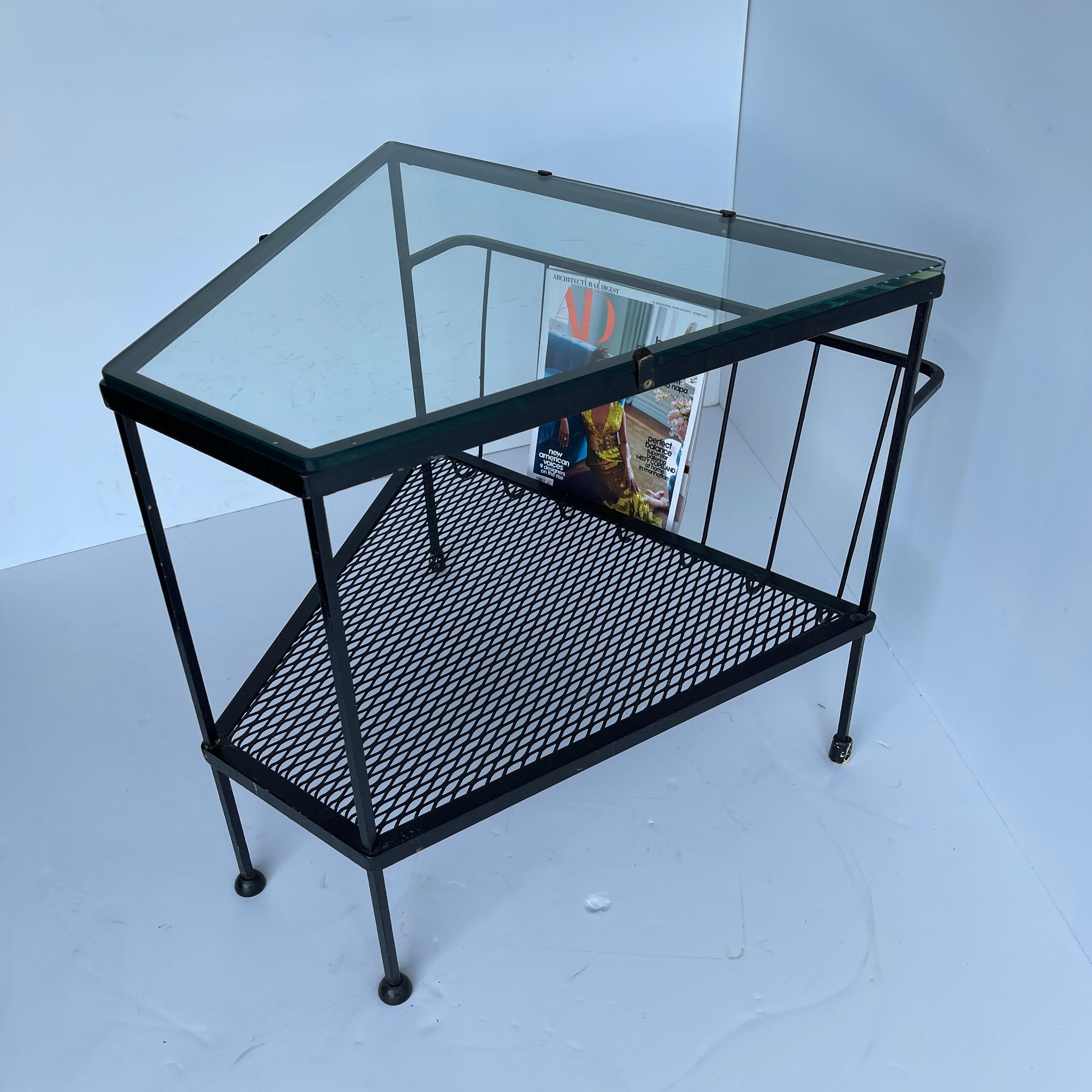 Mid-Century Modern Black Metal Side Table, Magazine Rack with Glass Top 3