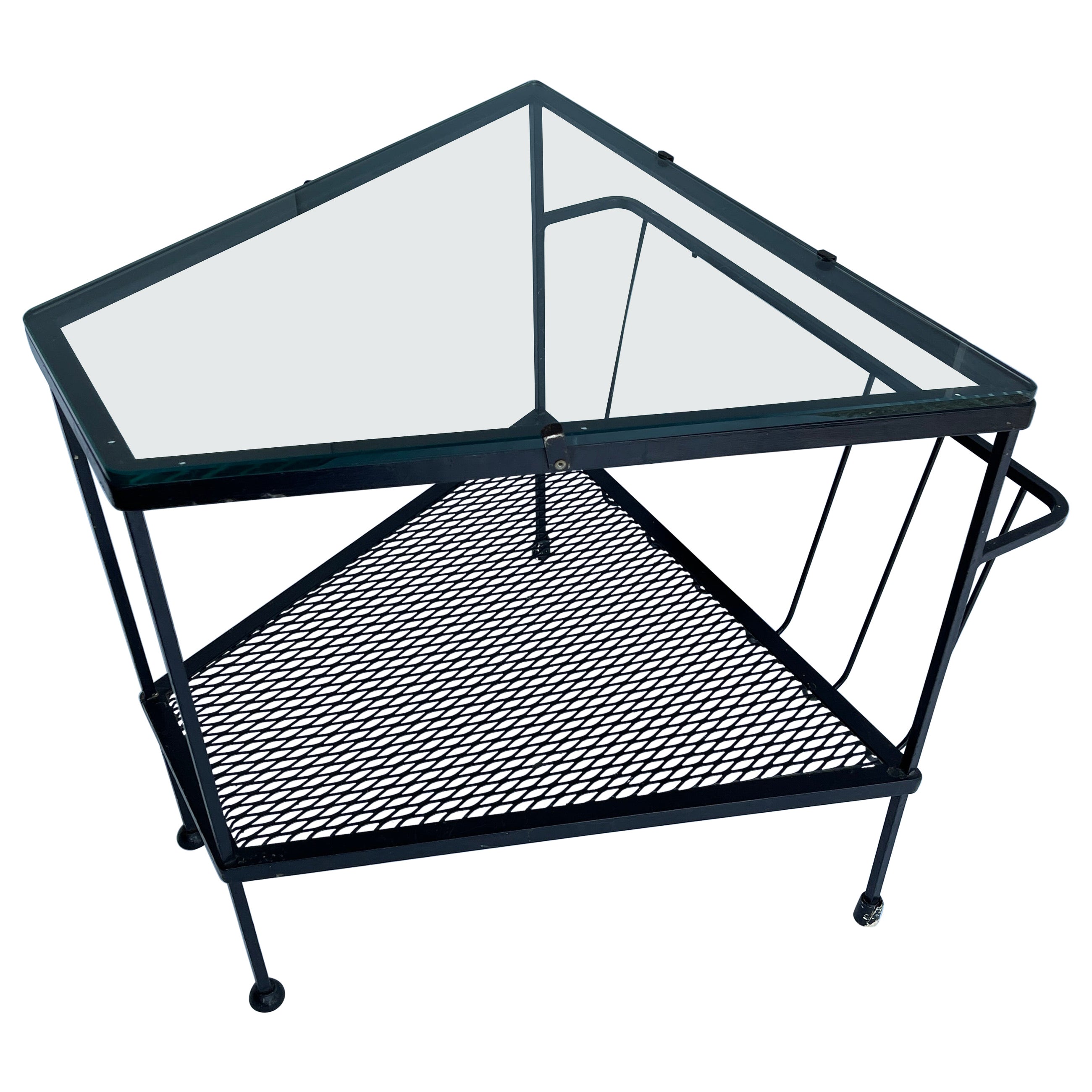 Mid-Century Modern Black Metal Side Table, Magazine Rack with Glass Top