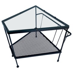 Vintage Mid-Century Modern Black Metal Side Table, Magazine Rack with Glass Top