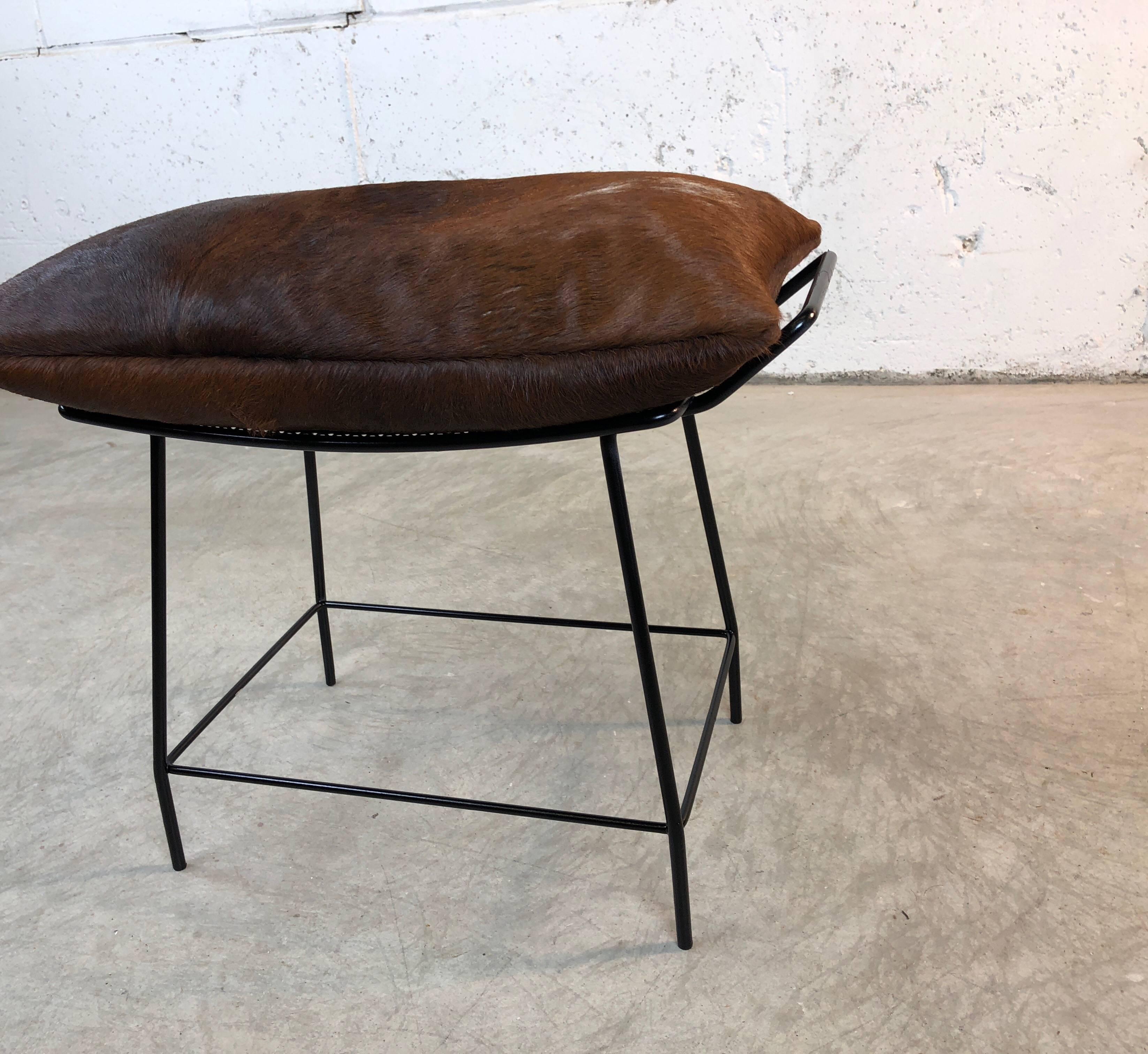 Mid-Century Modern Black Metal Vanity with Cowhide Pillow In Excellent Condition For Sale In Amherst, NH