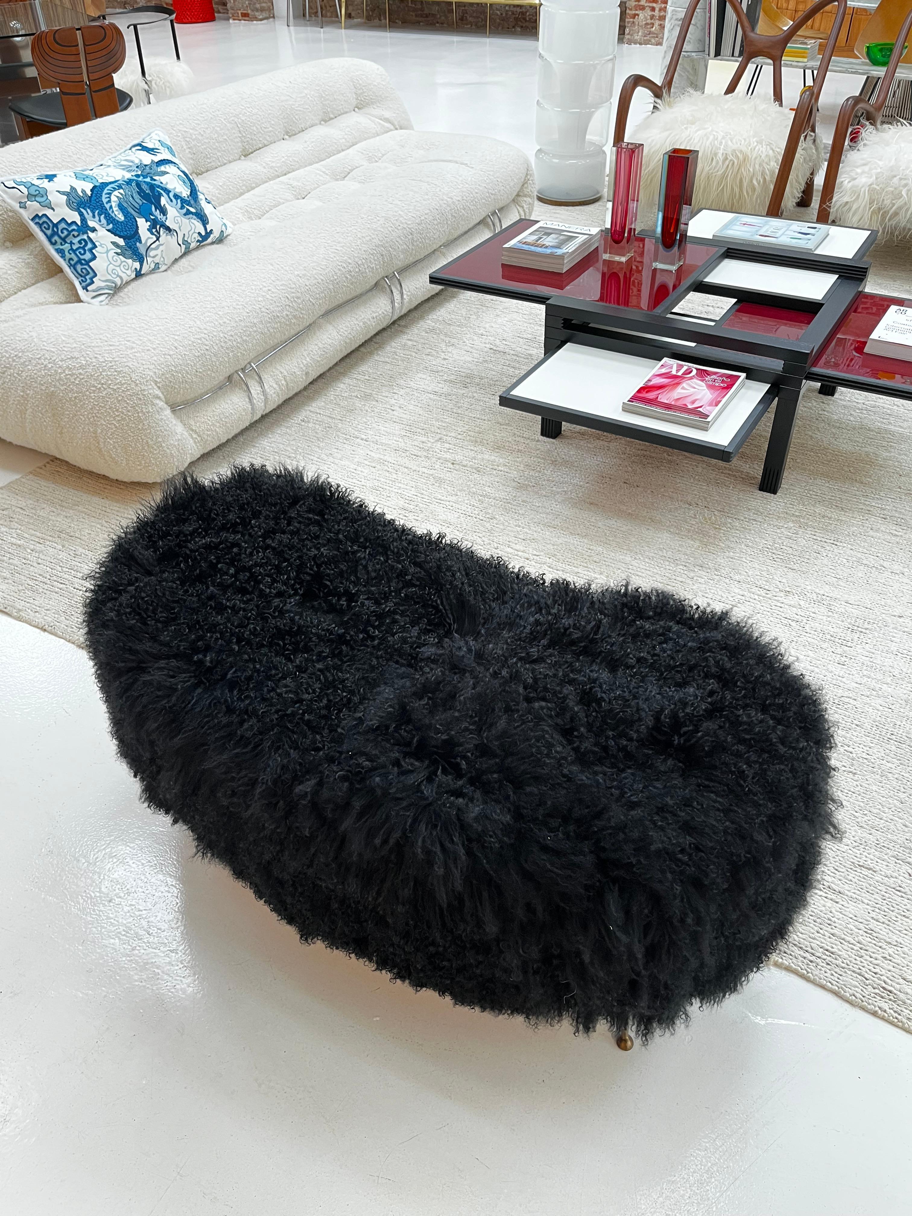Mid-Century Modern Black Mongolian Goat and Bronze Italian Stool, 1950s For Sale 2