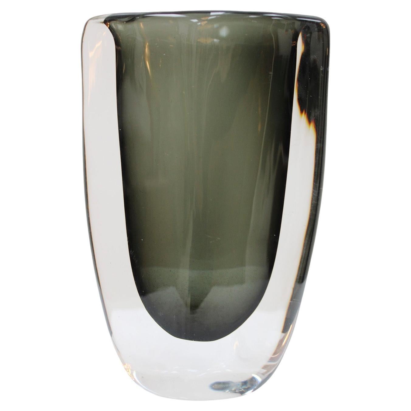 Mid-Century Modern Black Murano Glass Vase by Nils Landberg for Orrefors 1960 For Sale