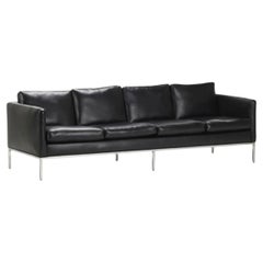 Mid-Century Modern Schwarzes Naugahyde Kunstleder 4-Sitzer Chrom Sofa