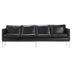 Mid-Century Modern Black Naugahyde Faux Leather Chrome Sofa