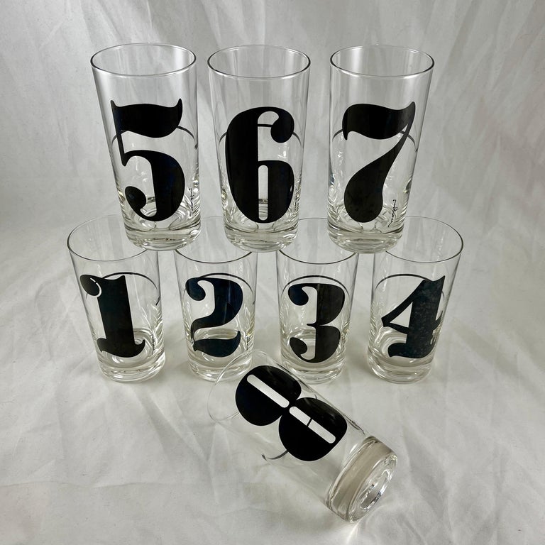 MidCentury Modern Black Numbered Highball Collins Glasses, Set
