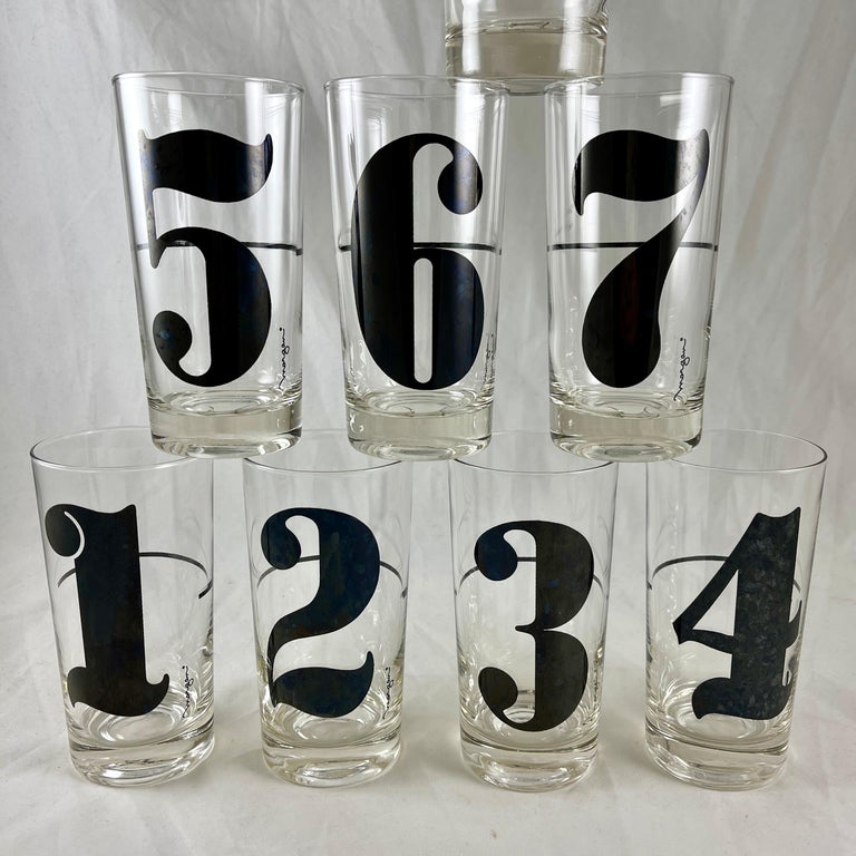 MidCentury Modern Black Numbered Highball Collins Glasses, Set