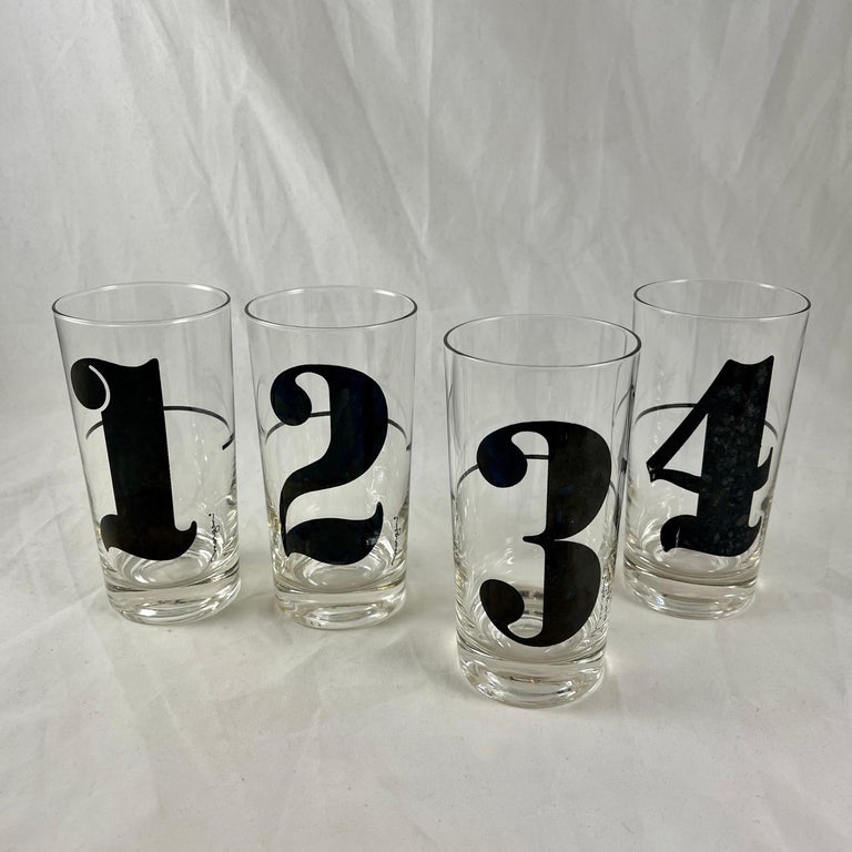 MidCentury Modern Black Numbered Highball Collins Glasses, Set
