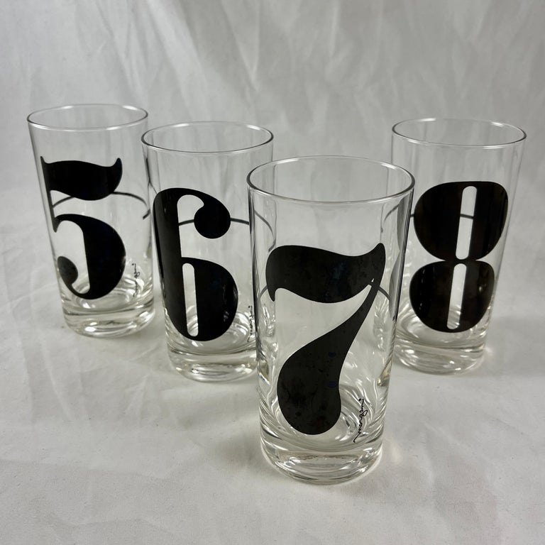 MidCentury Modern Black Numbered Highball Collins Glasses, Set