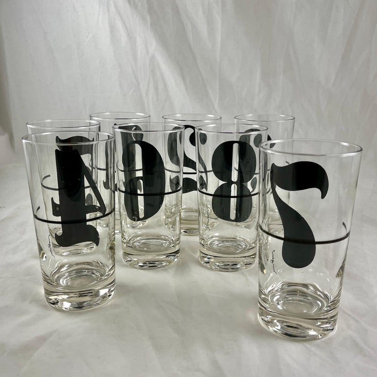 MidCentury Modern Black Numbered Highball Collins Glasses, Set