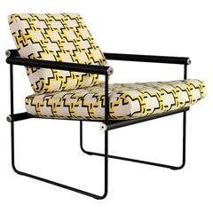 Mid-Century Modern black Oakwood and Yellow Armchair