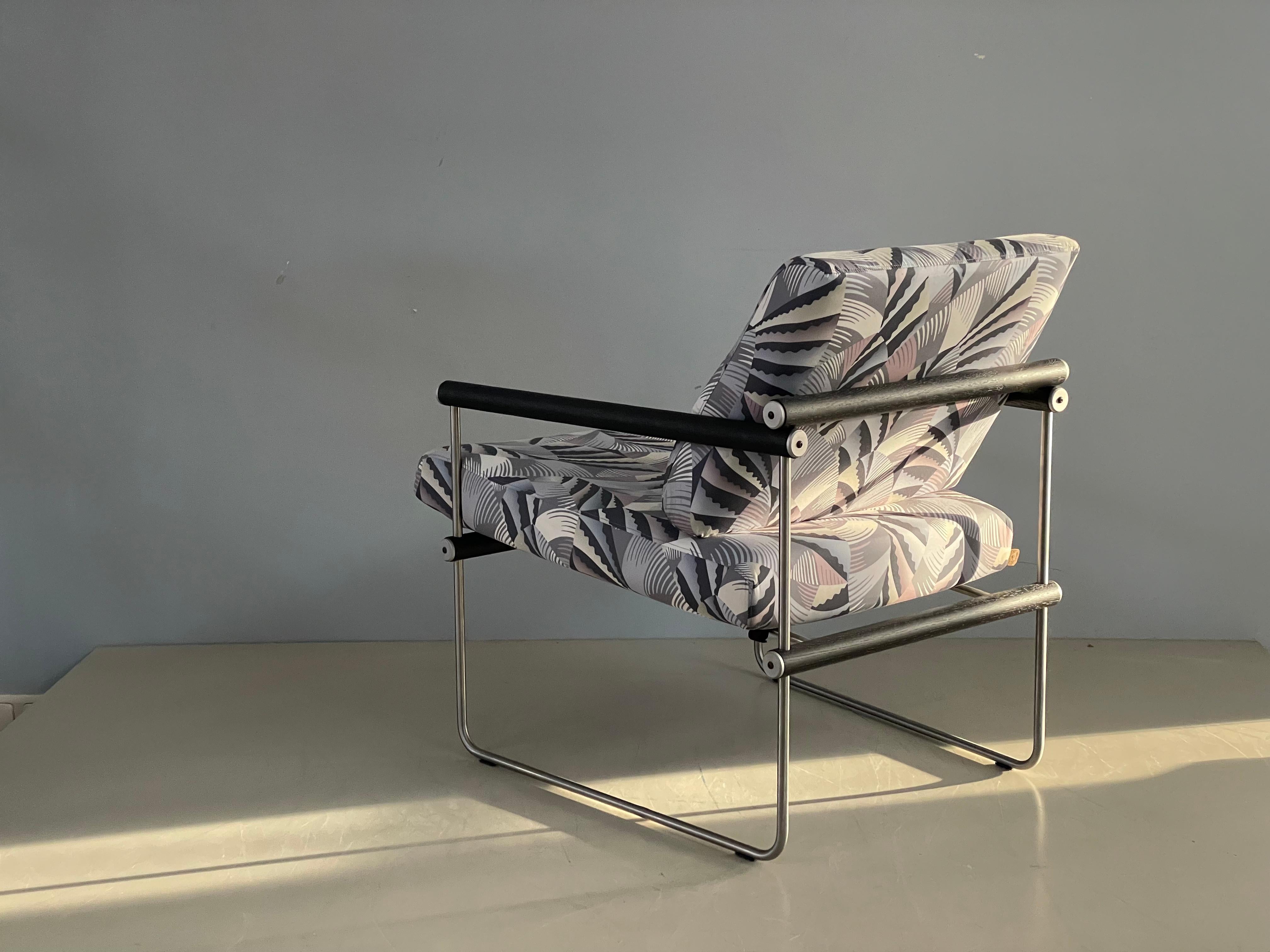 Dutch Mid-Century Modern Black Oakwood Stainless Steel Armchair For Sale