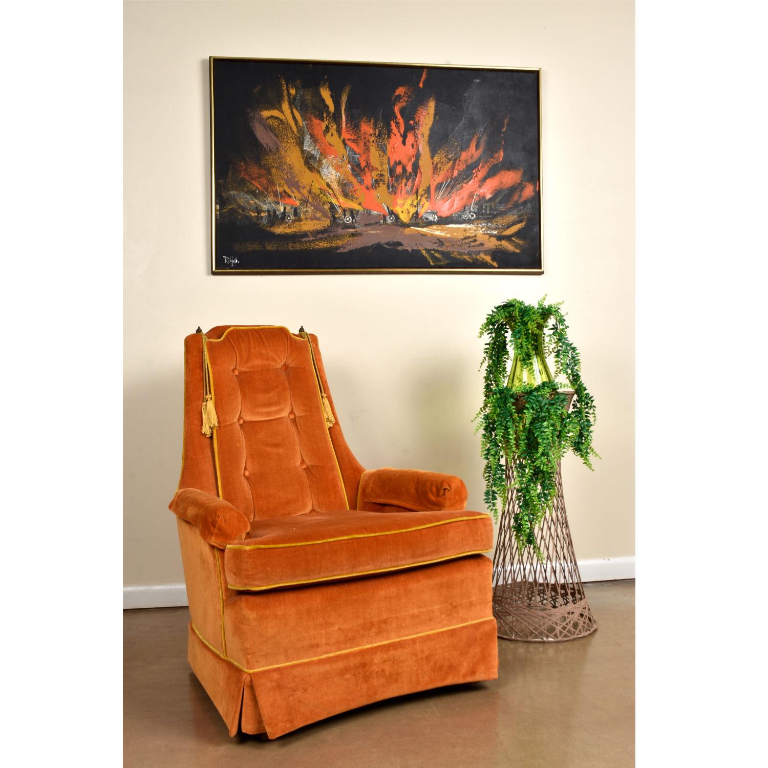 Americano Quadro di paesaggio nero, arancione e giallo della metà del secolo scorso, opera di Rutten in vendita