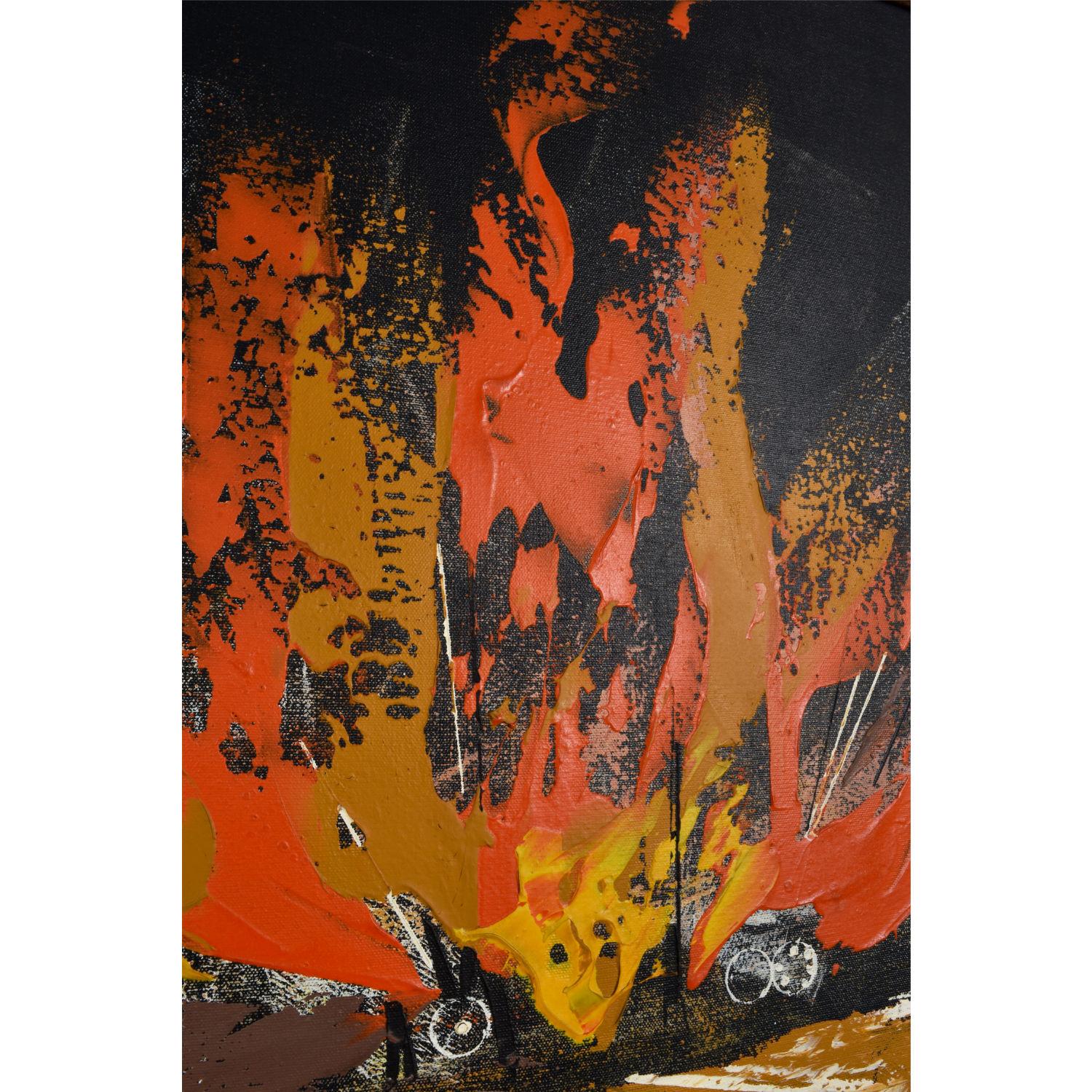 Quadro di paesaggio nero, arancione e giallo della metà del secolo scorso, opera di Rutten In condizioni ottime in vendita a Chattanooga, TN