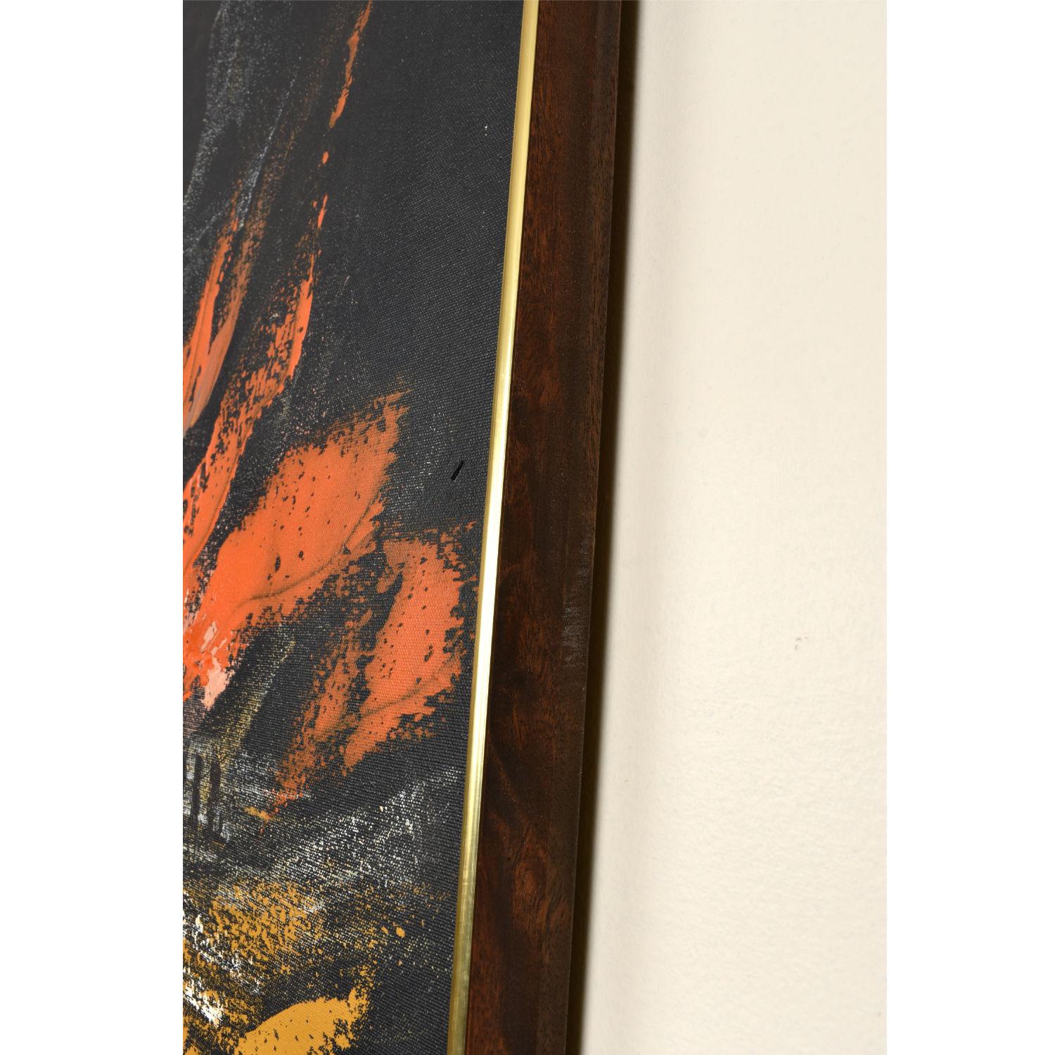Metà XX secolo Quadro di paesaggio nero, arancione e giallo della metà del secolo scorso, opera di Rutten in vendita