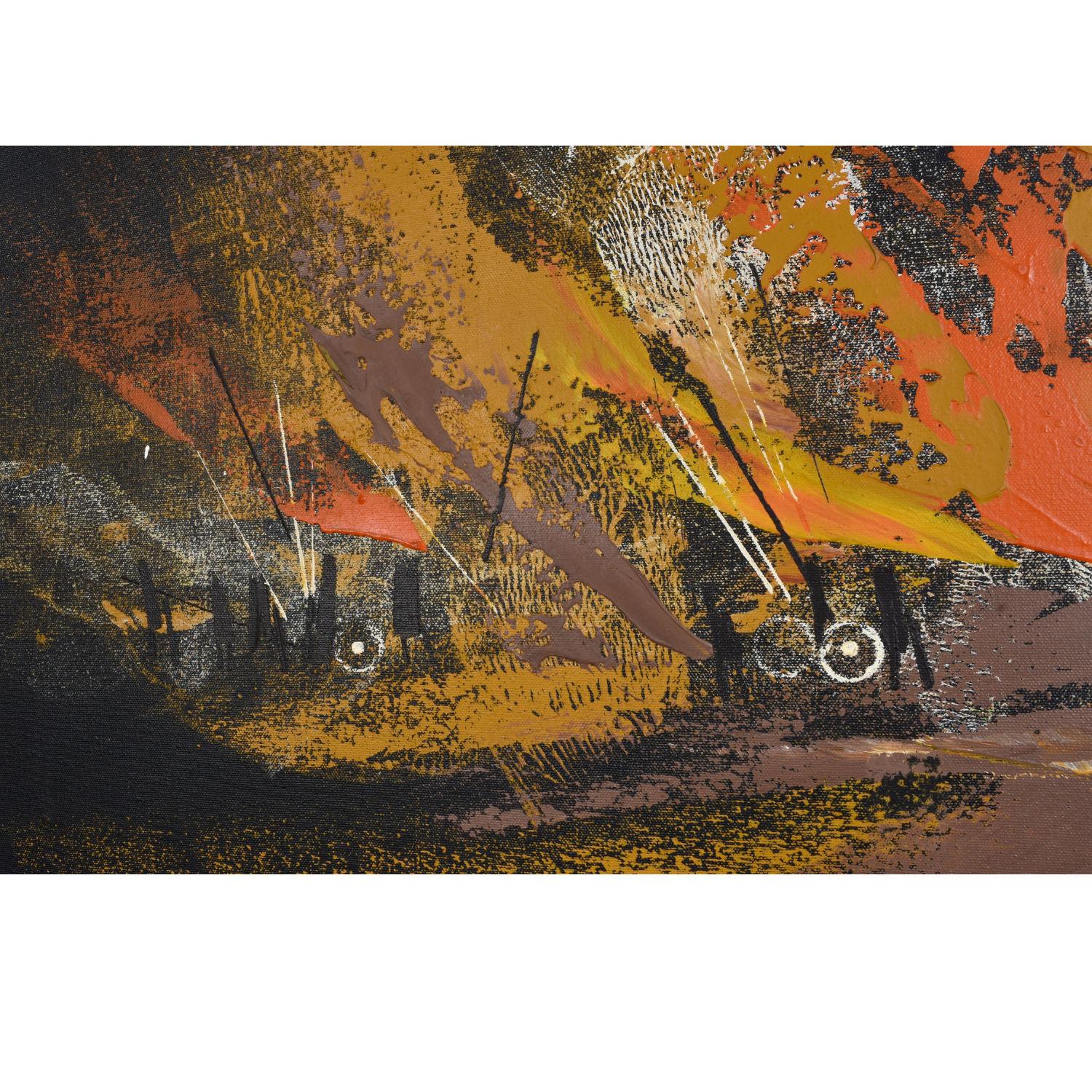 Quadro di paesaggio nero, arancione e giallo della metà del secolo scorso, opera di Rutten in vendita 1