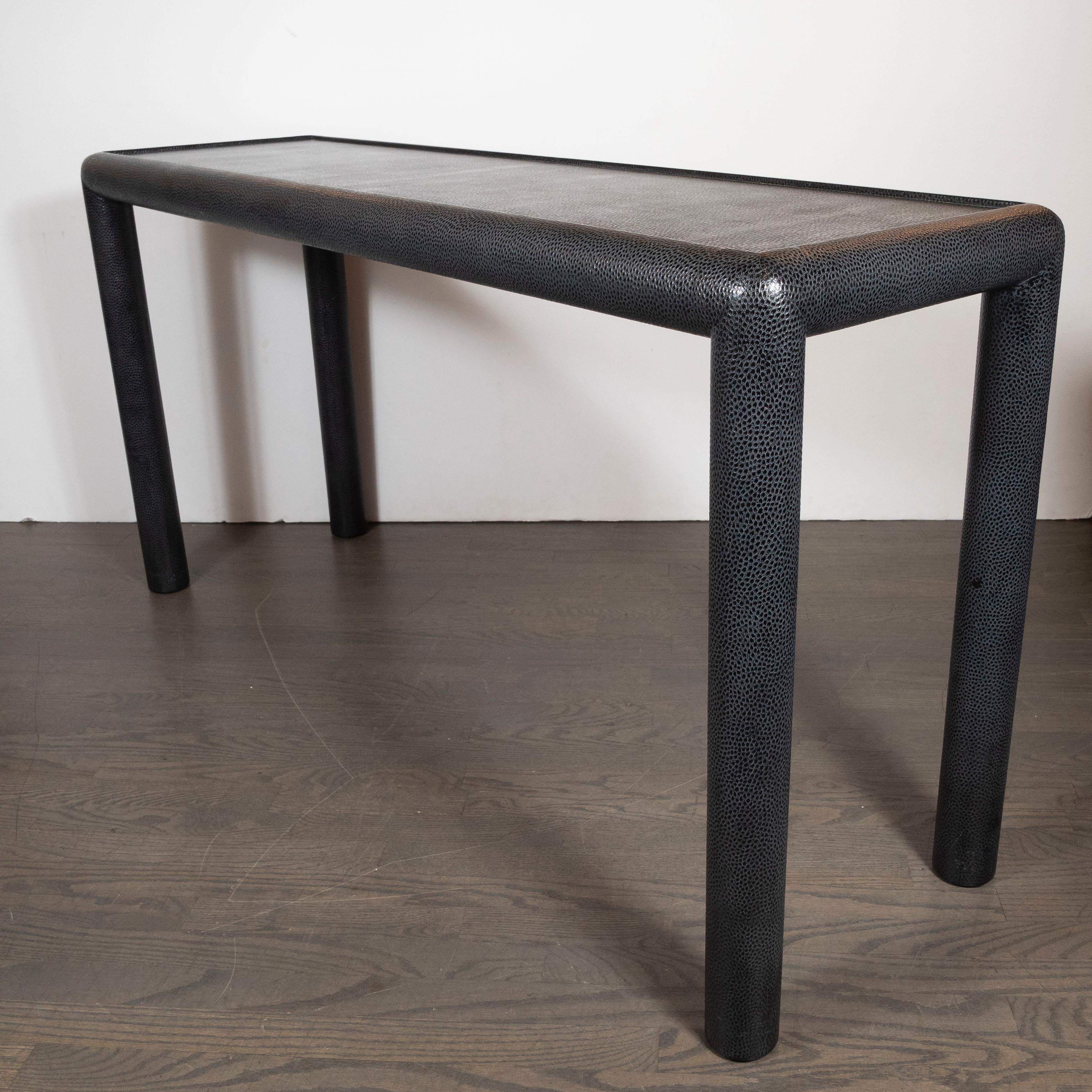 American Mid-Century Modern Black Ostrich Console Table Signed by Karl Springer