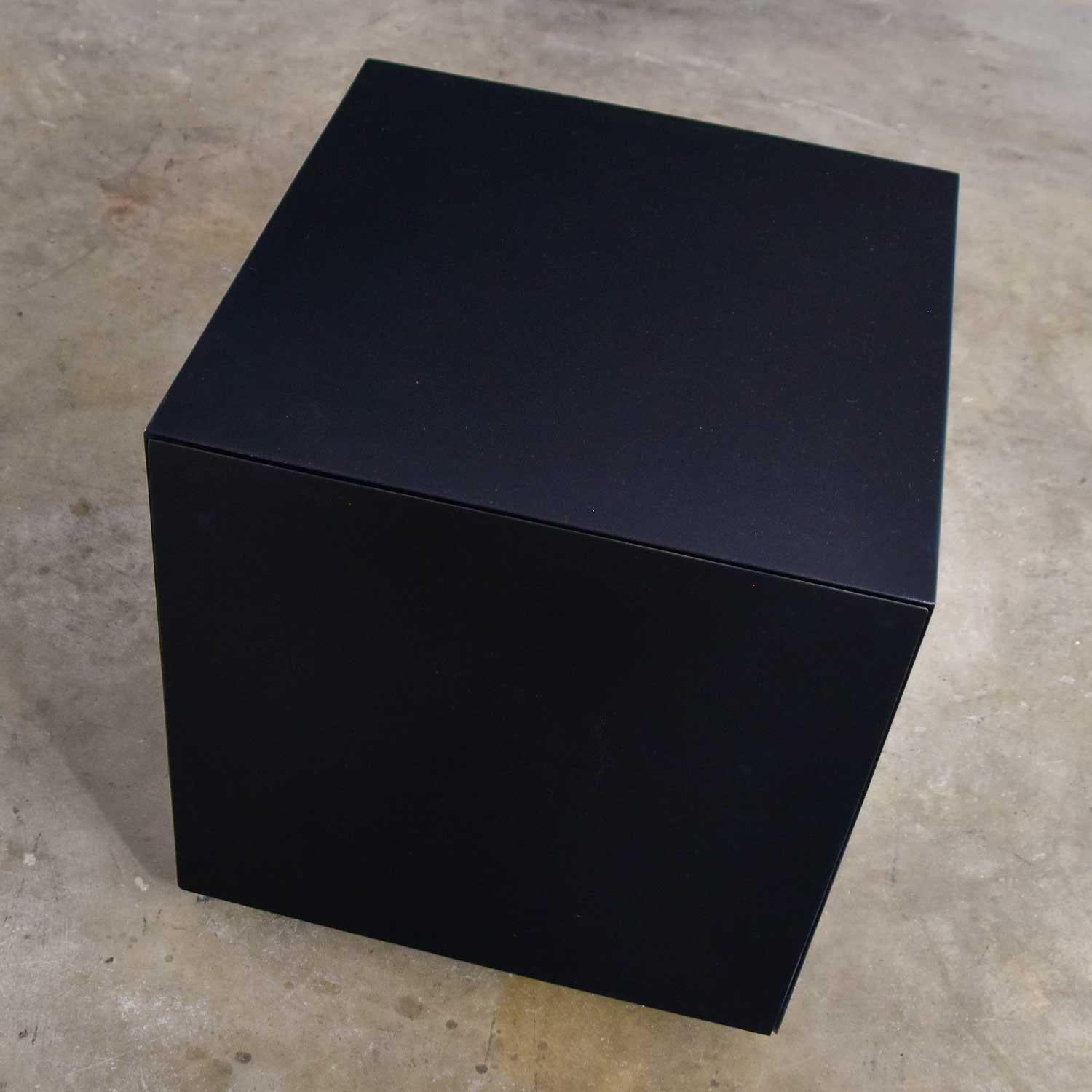 Wood Mid-Century Modern Black Painted Cube Cabinet End or Side Table
