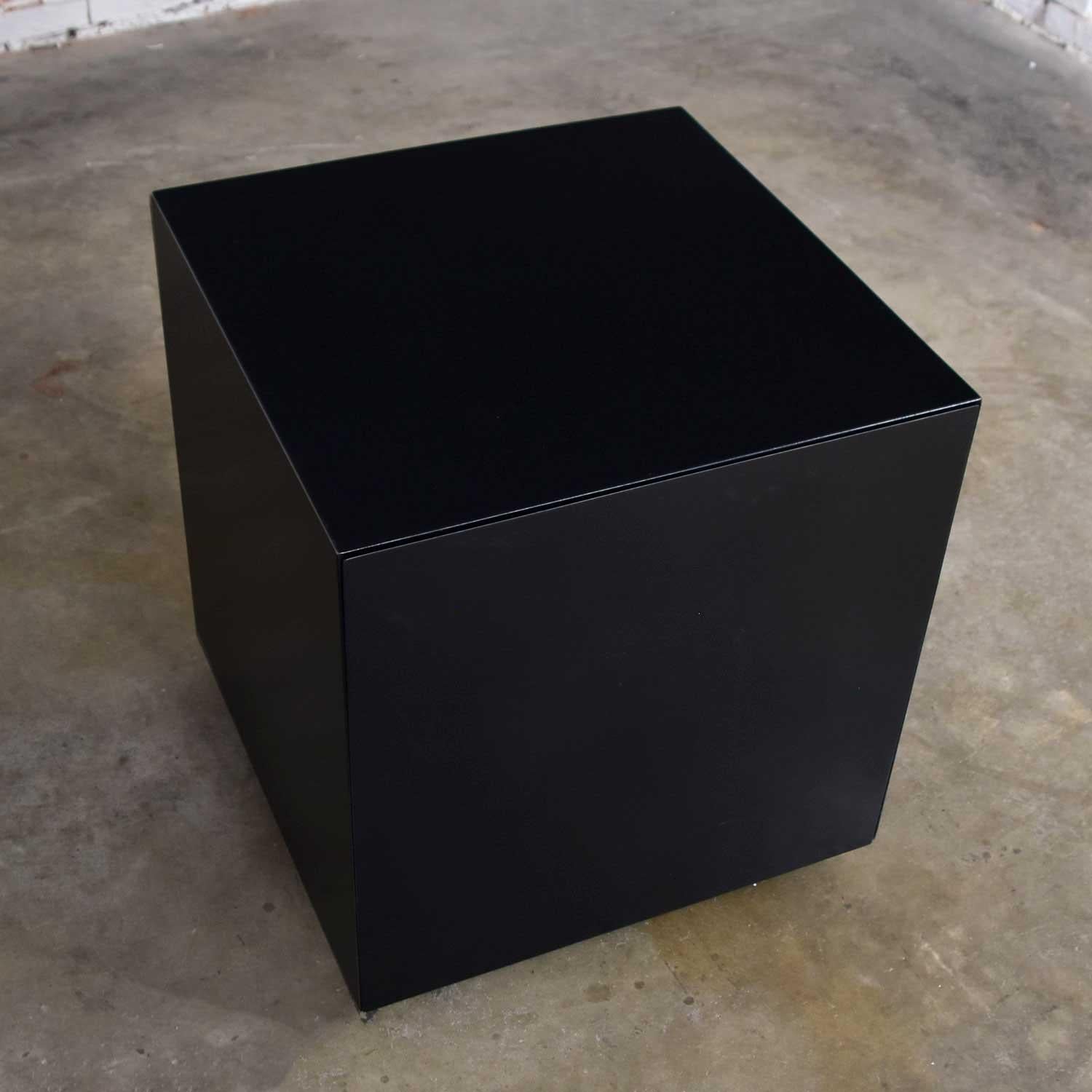Mid-Century Modern Black Painted Cube Cabinet End or Side Table 1