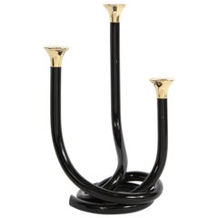 Vintage Mid-Century Modern Black Resin and Brass Candlesticks by Dorothy Thorpe