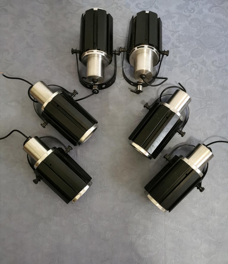 Mid Century Wall Lights Sconces Black Enameled Aluminum Space Age Italy 1970s For Sale 4