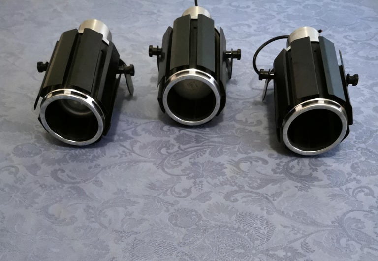 Mid Century Wall Lights Sconces Black Enameled Aluminum Space Age Italy 1970s In Good Condition For Sale In Palermo, IT
