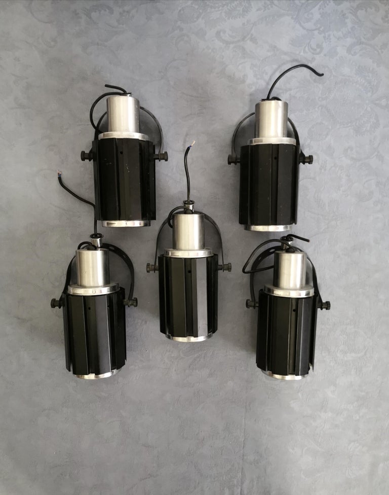 Mid Century Wall Lights Sconces Black Enameled Aluminum Space Age Italy 1970s For Sale 1