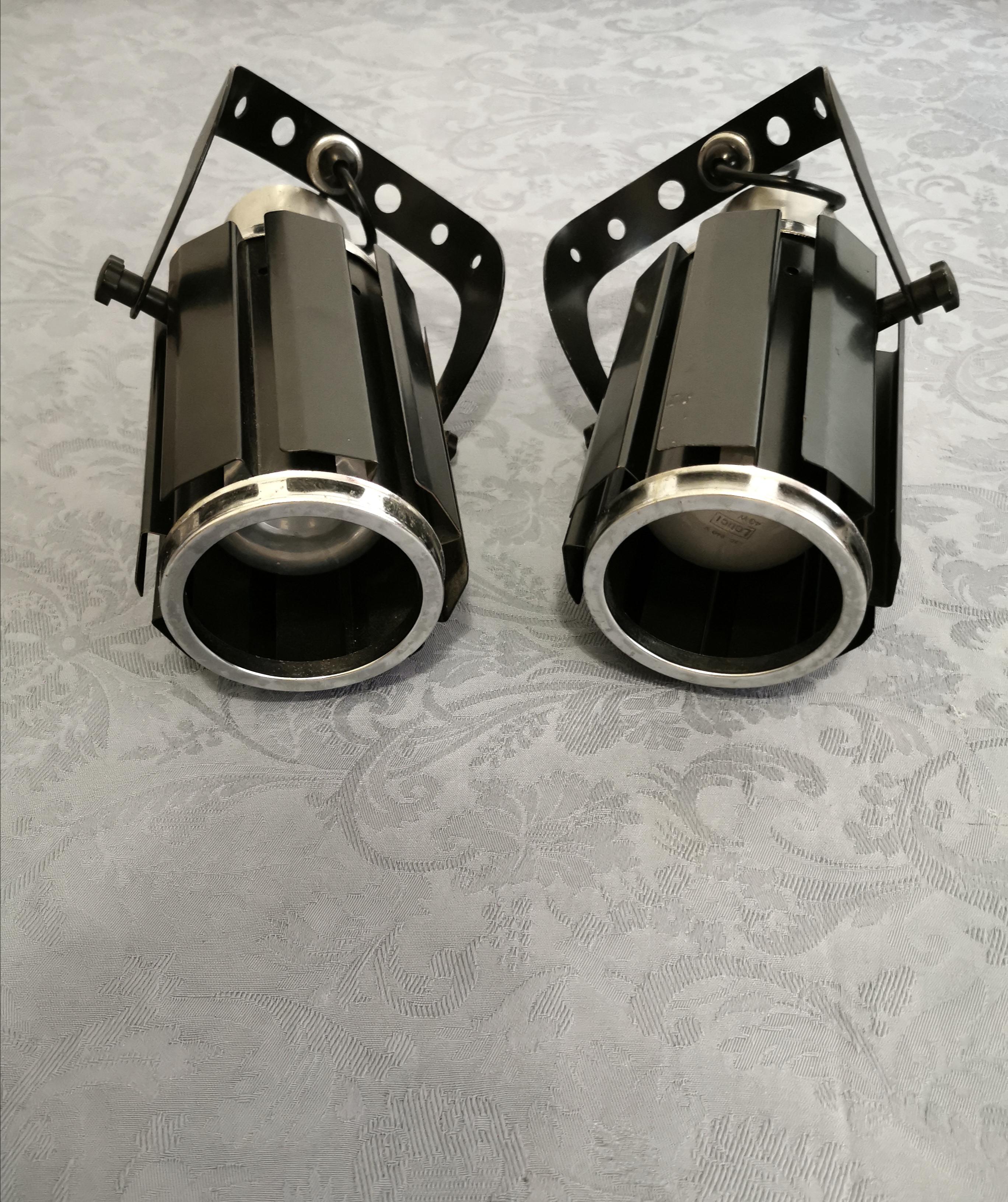 Mid Century Wall Lights Sconces Black Enameled Aluminum Space Age Italy 1970s 2