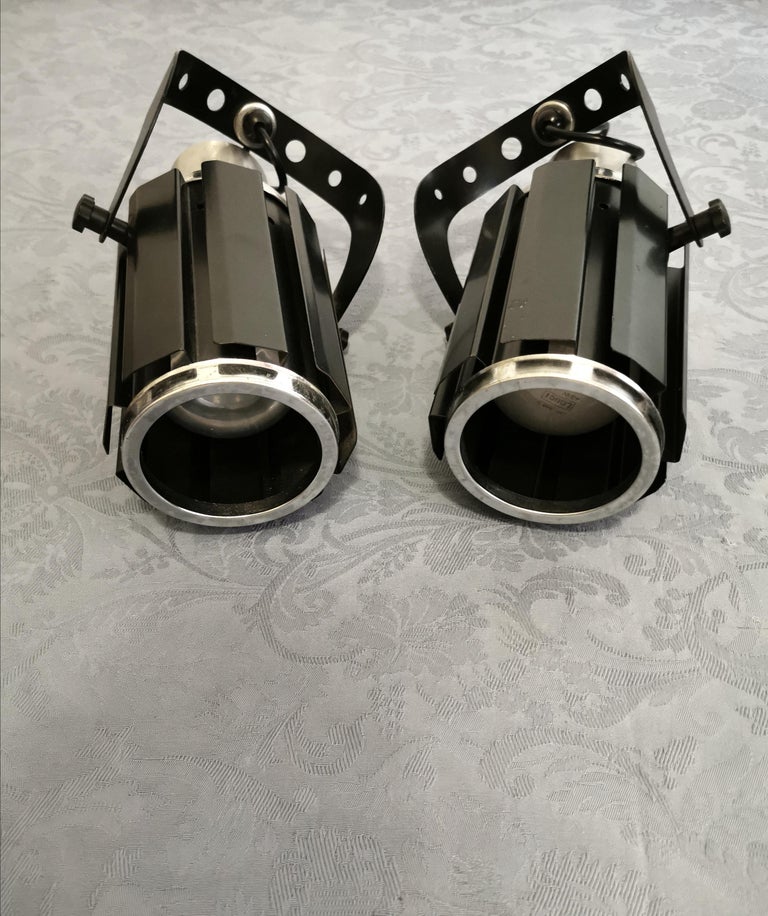 Mid Century Wall Lights Sconces Black Enameled Aluminum Space Age Italy 1970s For Sale 2