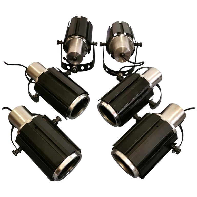 Mid Century Wall Lights Sconces Black Enameled Aluminum Space Age Italy 1970s For Sale