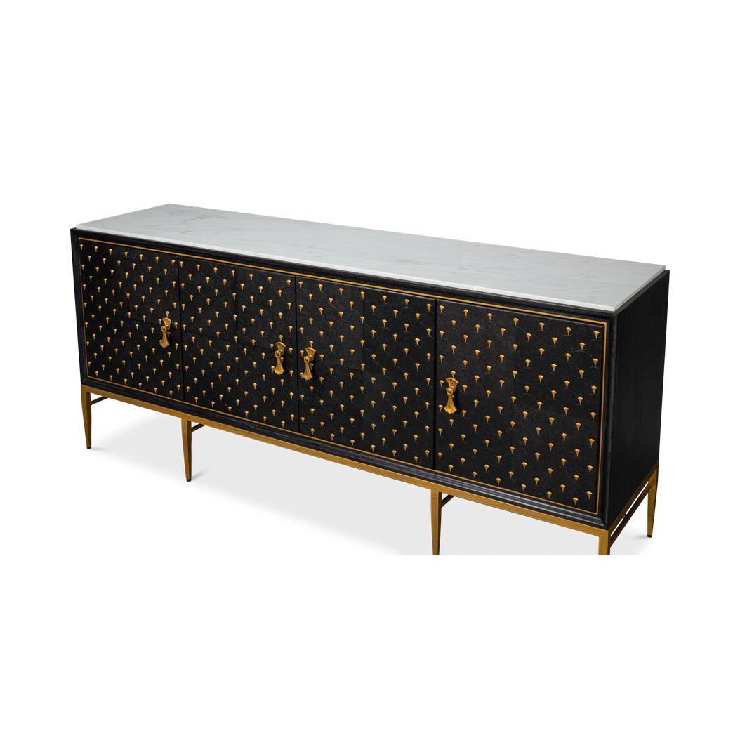Asian Mid Century Modern Black Sideboard Buffet For Sale