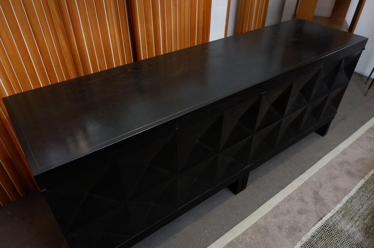 Mid-Century Modern Mid Century Modern black sideboard with Op-Art doors by J. Batenburg for Mi For Sale