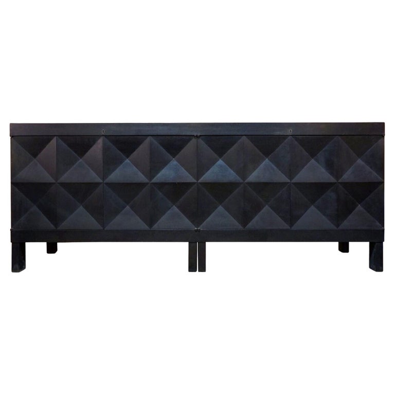 Mid Century Modern black sideboard with OpArt doors by J. Batenburg