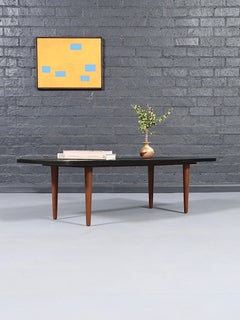 Mid-Century Modern Black Slate Stone Top Coffee Table