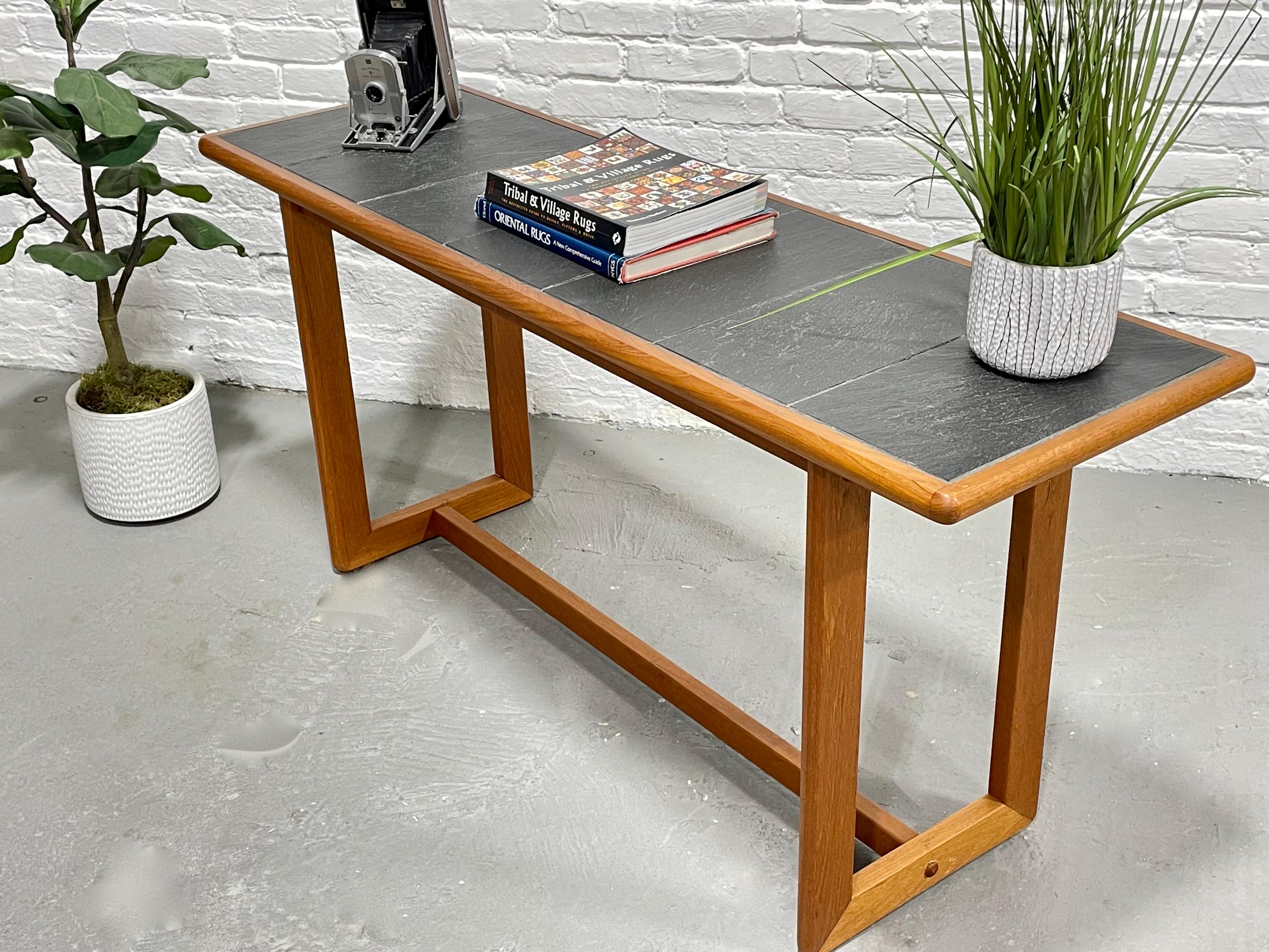 Mid-Century Modern Black Slate Tile Teak Console Table, circa 1960s 1
