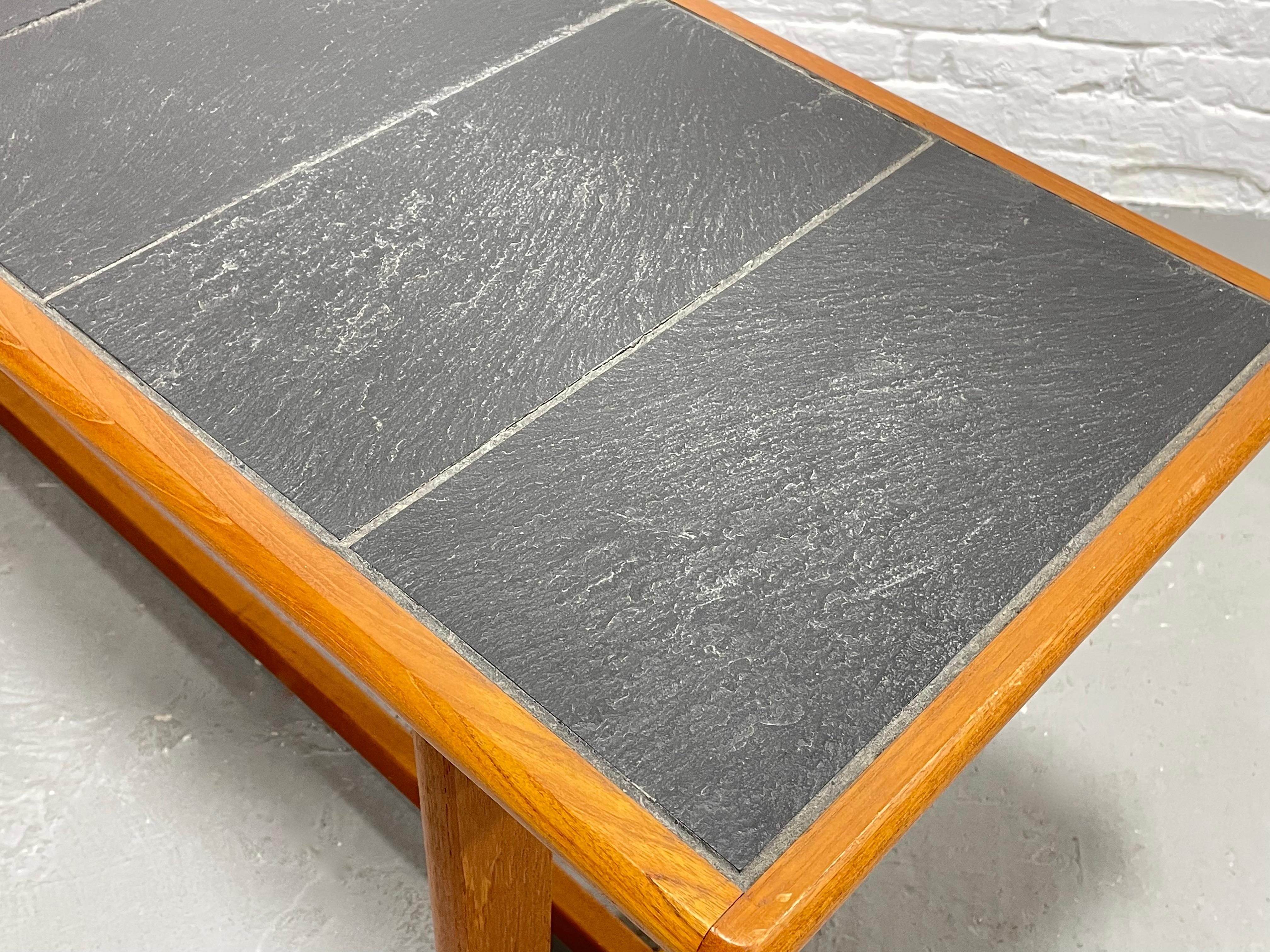 Mid-Century Modern Black Slate Tile Teak Console Table, circa 1960s 3