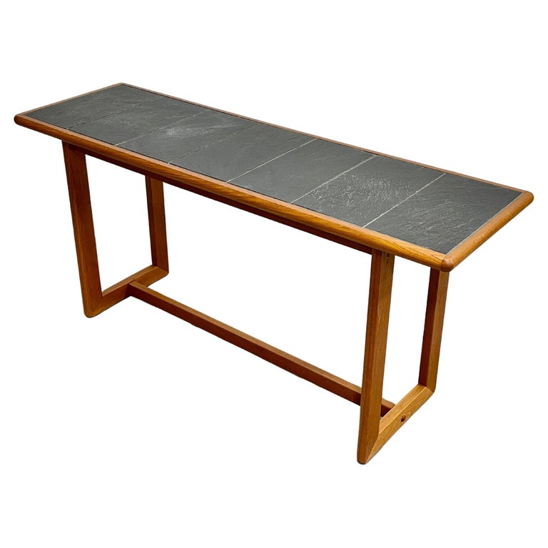 Mid Century Modern Black Slate Tile Teak Console Table, c. 1960's For
