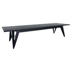 Mid-Century Modern Black Solid Wood Bench with split tapered legs