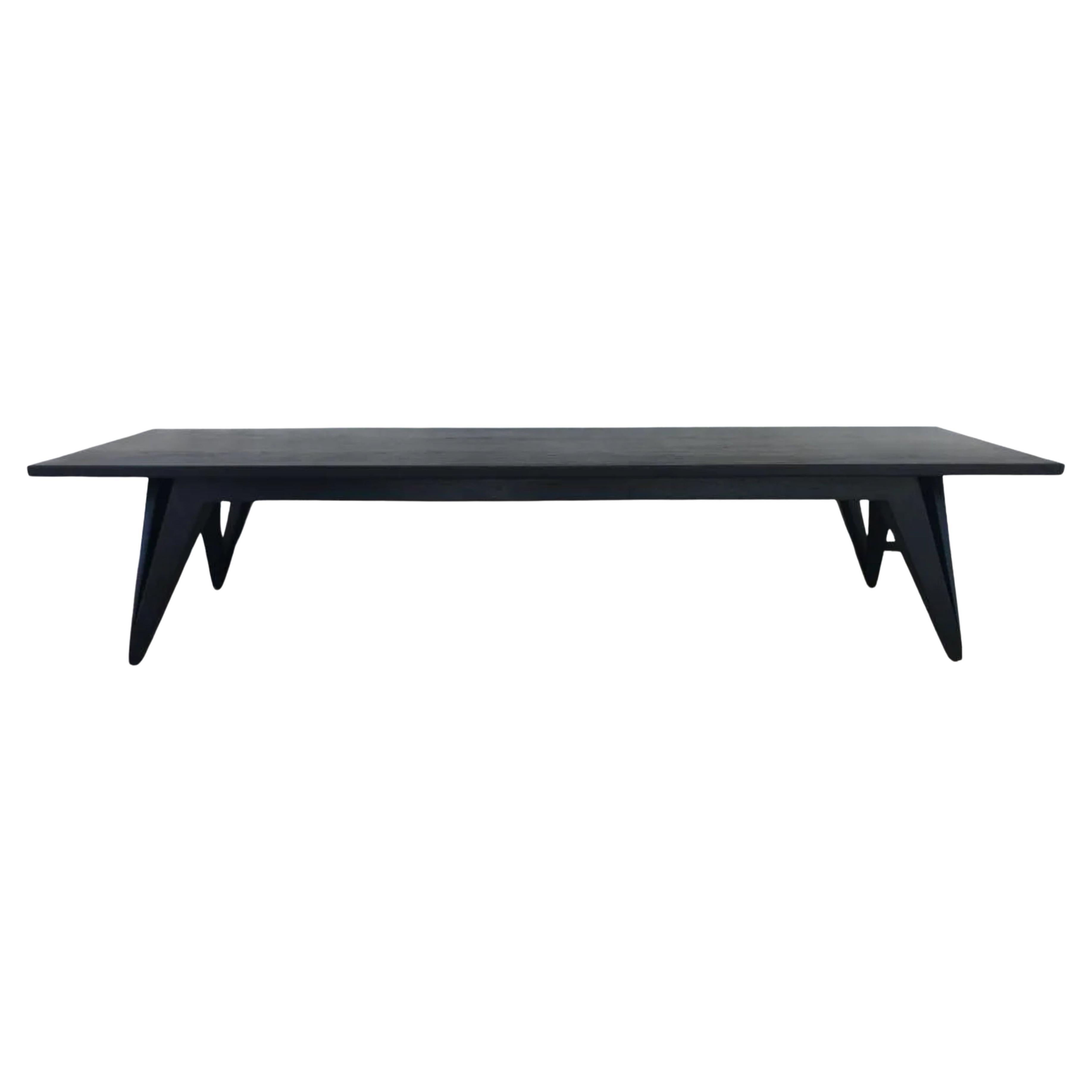 Woodwork Mid-Century Modern Black Solid Wood Bench with split tapered legs For Sale