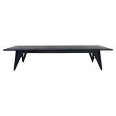 Mid-Century Modern Black Solid Wood Bench with split tapered legs