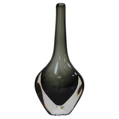 Vintage Mid-Century Modern Black Sommerso Murano Glass Vase by Flavio Poli 1950