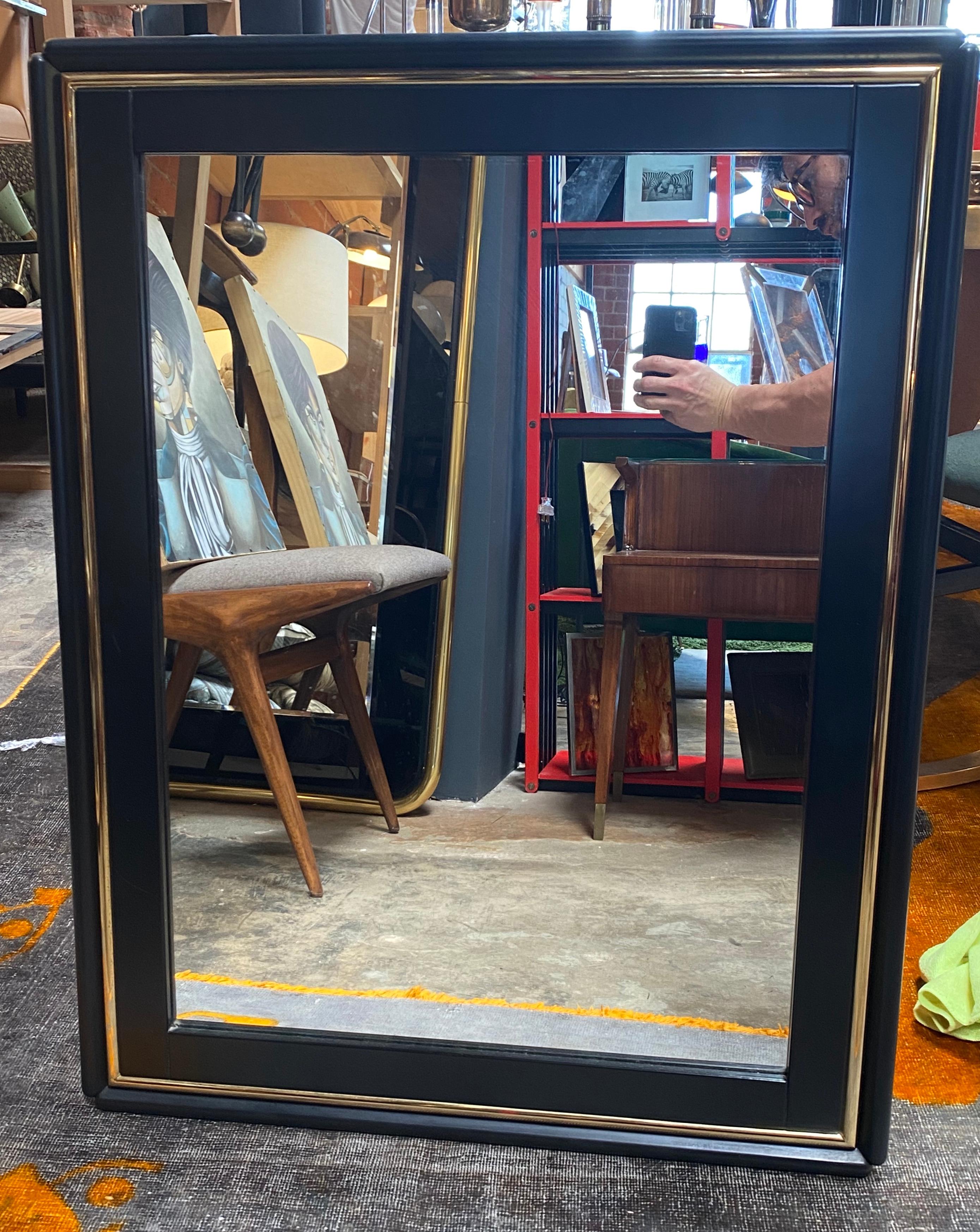 Mid-Century Modern black square Italian mirror, Italy, 1970.  
  