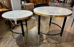 Mid Century Modern Black Steel and Brass Nesting Tables with Marble Tops