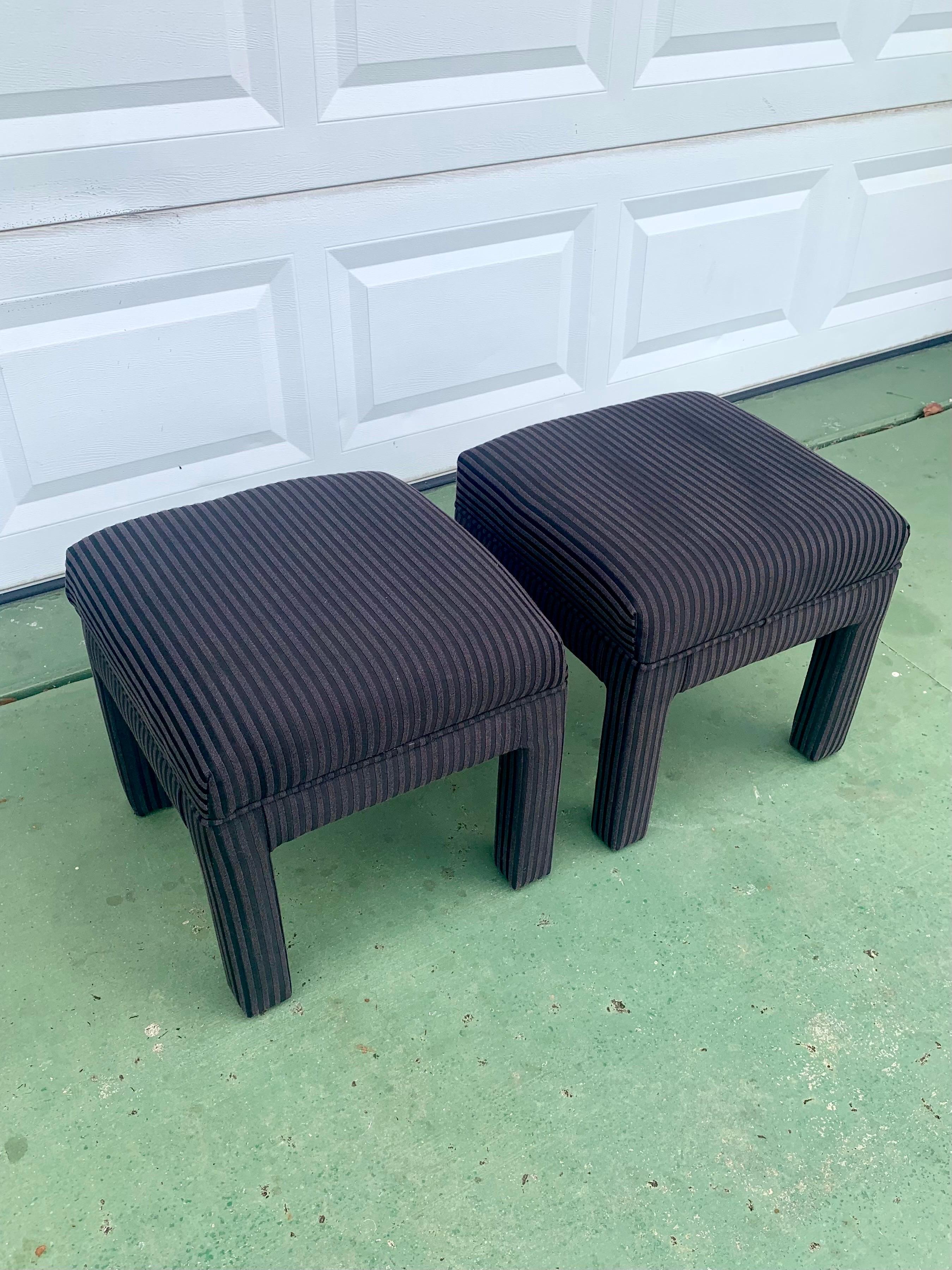 20th Century Mid-Century Modern Black Striped Parsons Stools in the Style of Milo Baughman For Sale