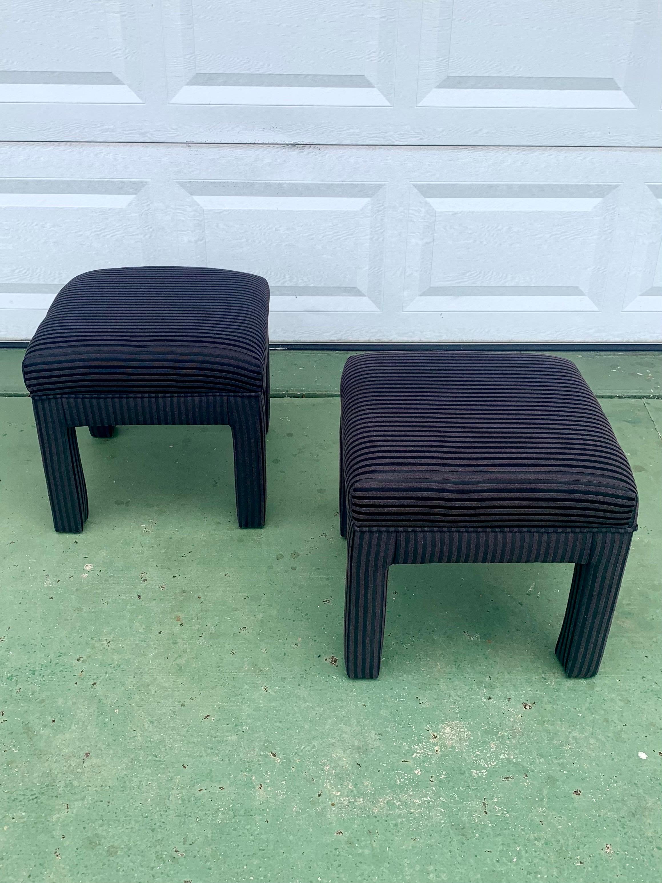 Mid-Century Modern Black Striped Parsons Stools in the Style of Milo Baughman For Sale 1