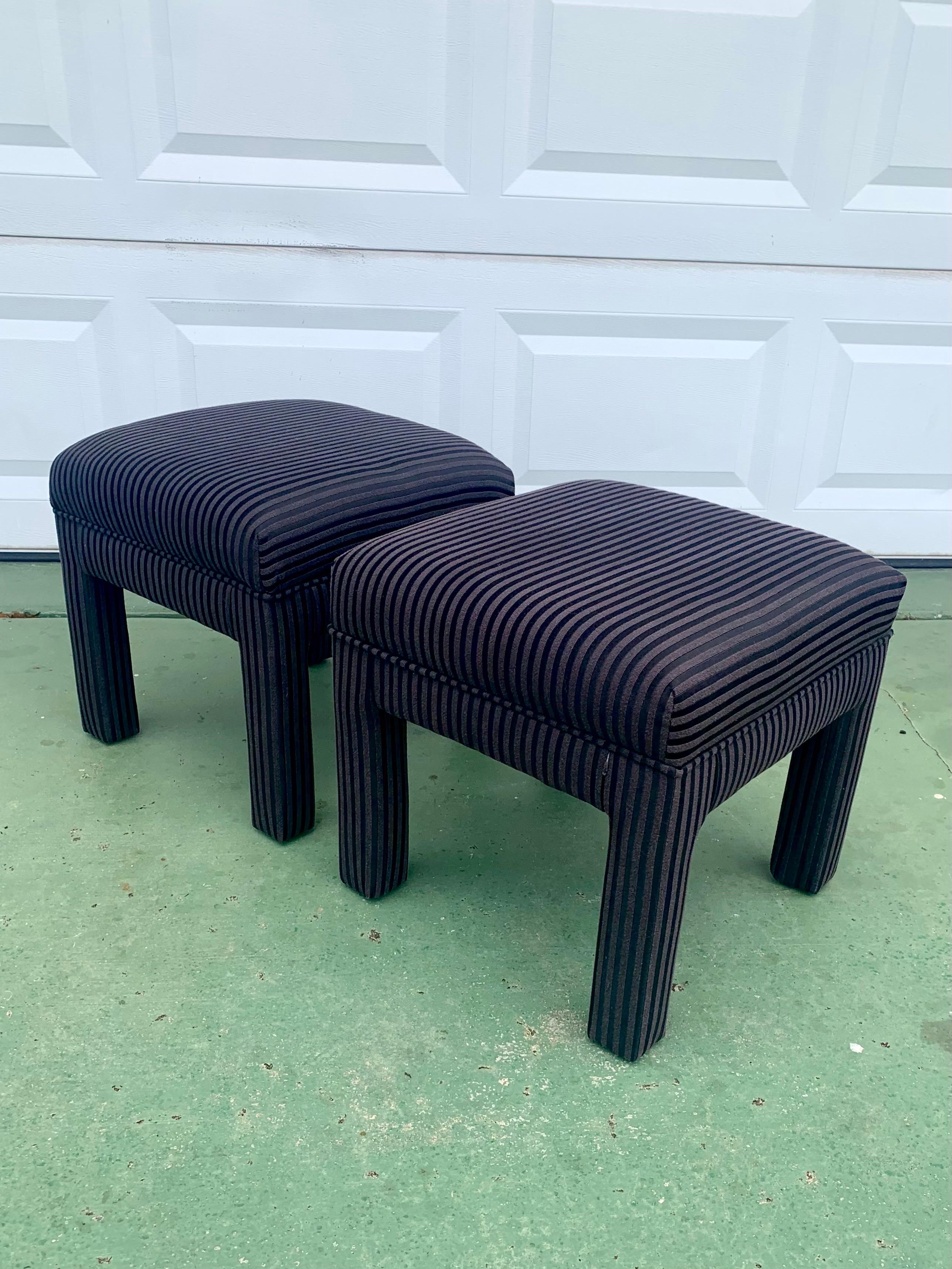 Mid-Century Modern Black Striped Parsons Stools in the Style of Milo Baughman For Sale 2