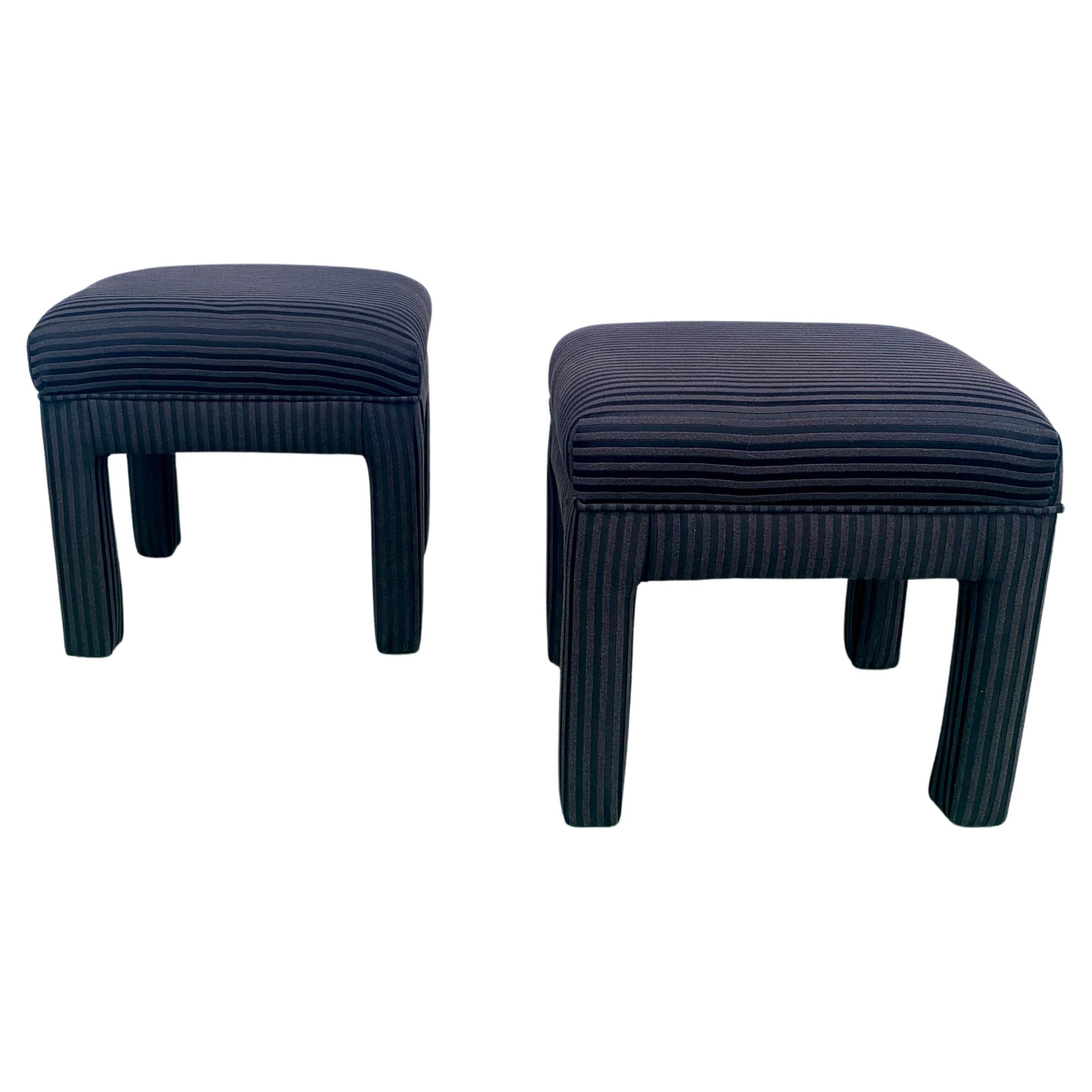 Mid-Century Modern Black Striped Parsons Stools in the Style of Milo Baughman