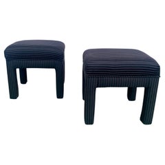 Vintage Mid-Century Modern Black Striped Parsons Stools in the Style of Milo Baughman