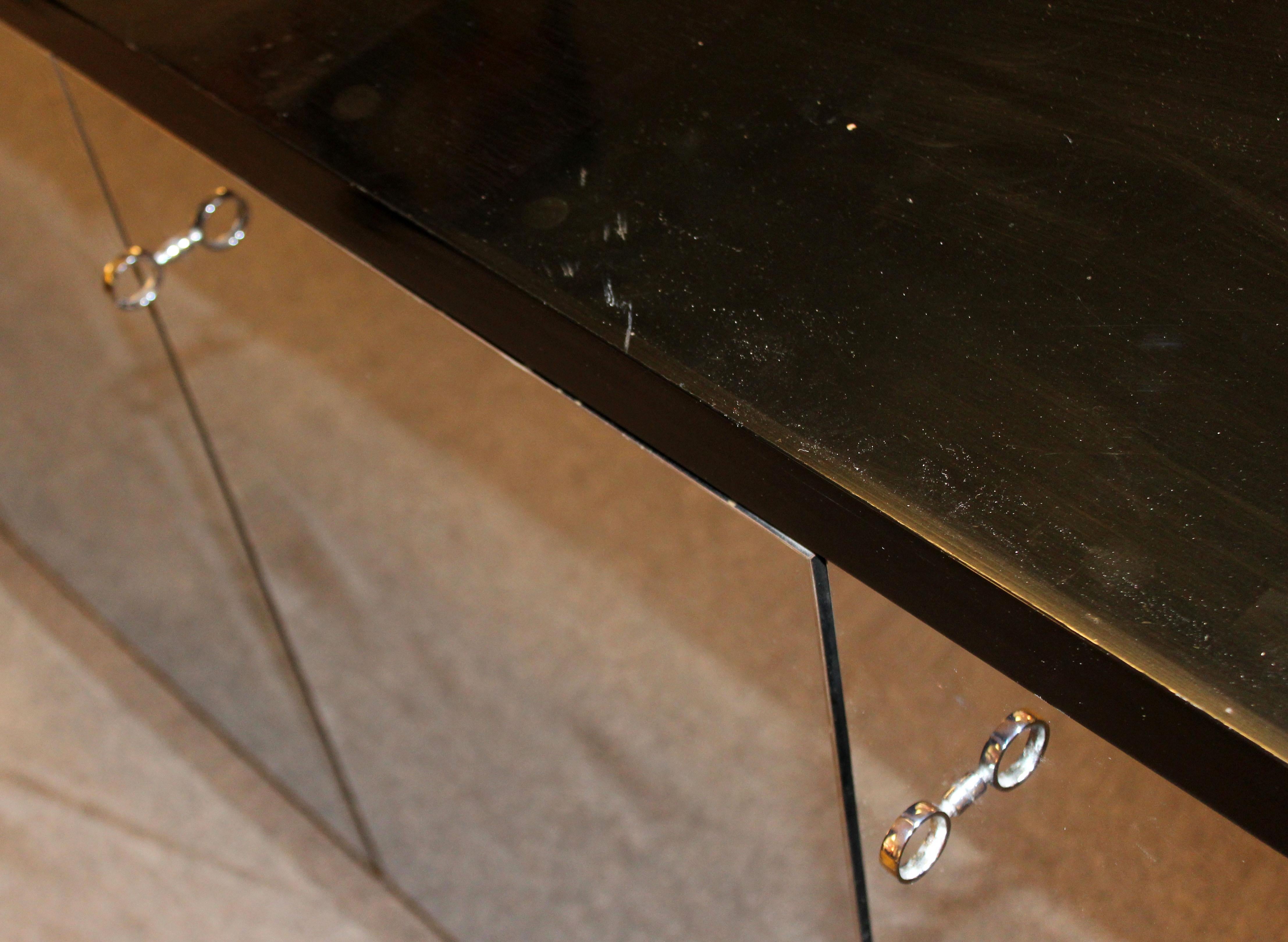 Mid-Century Modern Black Thayer Coggin Lacquer Mirrored Credenza 1970s Ello Era 5