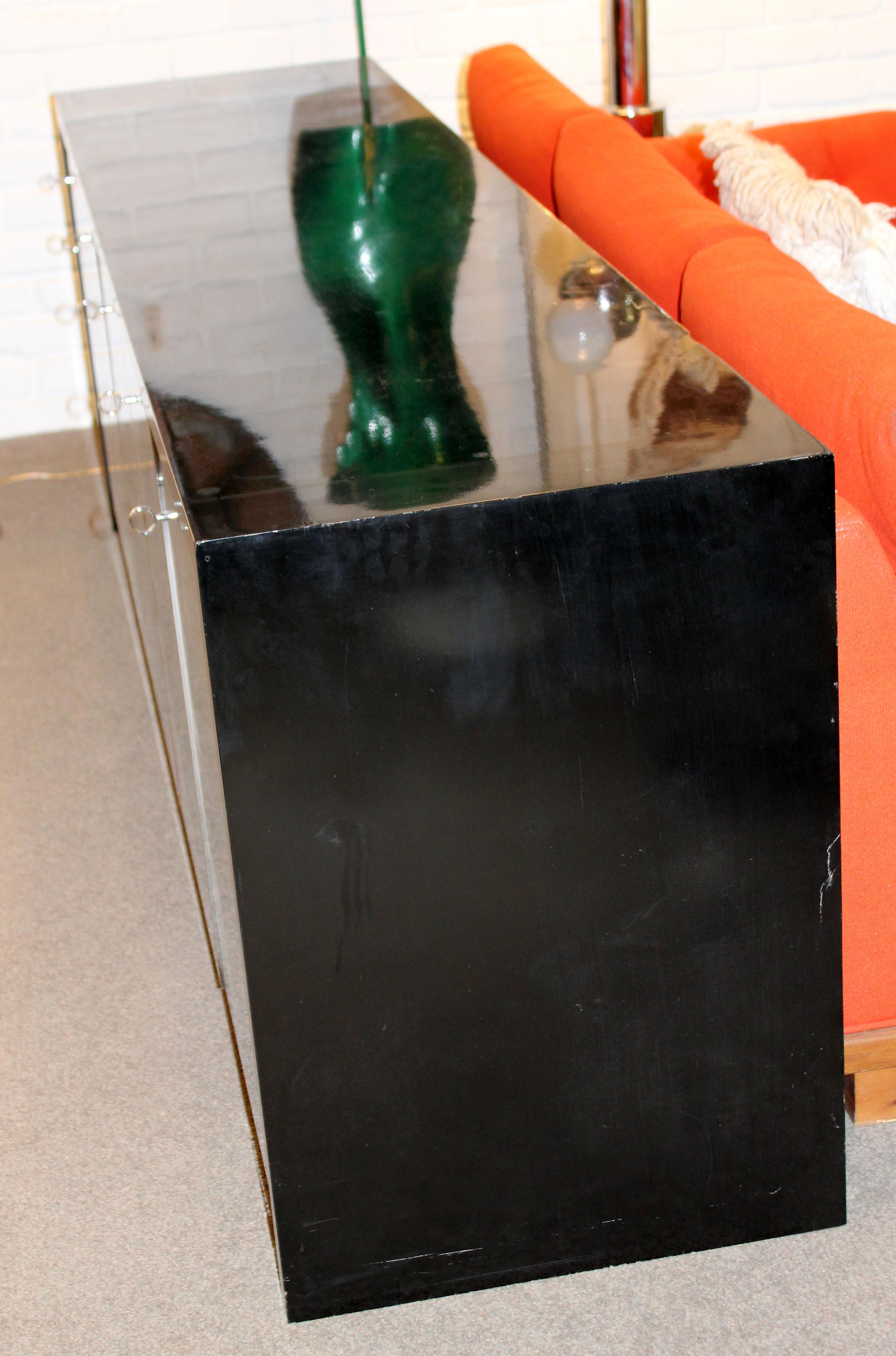 Mid-Century Modern Black Thayer Coggin Lacquer Mirrored Credenza 1970s Ello Era 1